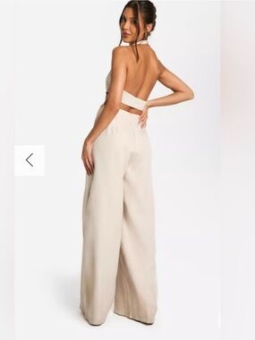 Zara Beige Halter Jumpsuit 7901/237/711 | Cut Out Wide Leg NWT Medium